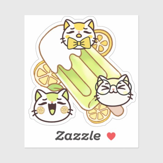 かわいいキャラクターの猫とレモンアイスキャンディ シール (シート)