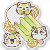 かわいいキャラクターの猫とレモンアイスキャンディ シール (正面)