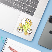 かわいいキャラクターの猫とレモンアイスキャンディ シール (ノートパソコンとiPhone)