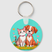 かわいいキャラクターの猫と犬が一緒に座っている キーホルダー (裏面)