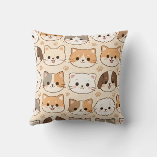 かわいいキャラクターの猫と犬のシームレスアニマルパターン クッション