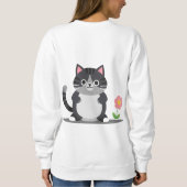 かわいいキャラクターの猫と花 スウェットシャツ (裏面)