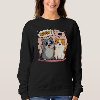 かわいいキャラクターの猫のコミックTシャツ クルーネック スウェットシャツ