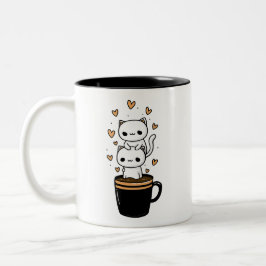 かわいいキャラクターの猫のコーヒーカップ・ツートンメモリーマグ ツートーンマグカップ