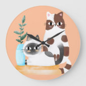かわいいキャラクターの猫のデュオイラスト | ラージ壁時計 (正面)