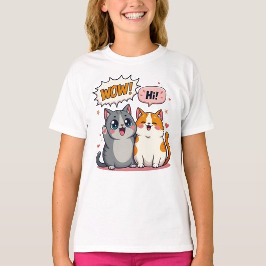 かわいいキャラクターの猫の名前入り子供用Tシャツ Tシャツ (正面)