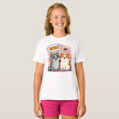 かわいいキャラクターの猫の名前入り子供用Tシャツ Tシャツ (正面フル)