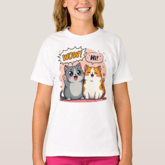 かわいいキャラクターの猫の名前入り子供用Tシャツ Tシャツ