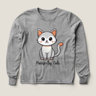 かわいいキャラクターの猫の子供用長袖Tシャツ - パーフェクト