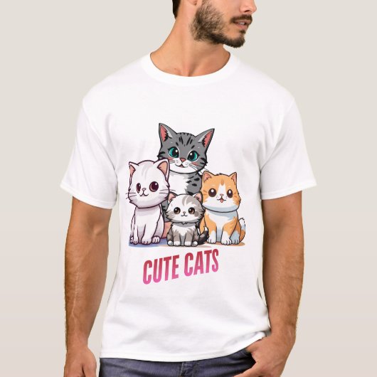 かわいいキャラクターの猫 キュートな猫好きのためのデザイン Tシャツ (正面)