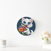 かわいいキャラクターの猫 ラウンド壁時計 (ホーム)