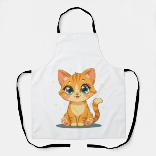**かわいいキャラクターの猫 - 愛らしい子猫のイラスト** エプロン (正面)