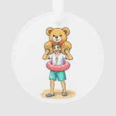 かわいいキャラクターの男性が巨大なテディベアと夏を満喫 オーナメント (裏面)