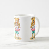 かわいいキャラクターの男性が巨大なテディベアを持った夏の楽しみ コーヒーマグカップ (正面右)
