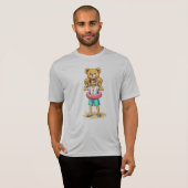 かわいいキャラクターの男性と巨大なテディベアのサマー・ファン Tシャツ (正面フル)