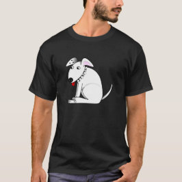 かわいいキャラクターの白い犬 スパイクカラー 赤い舌 Tシャツ