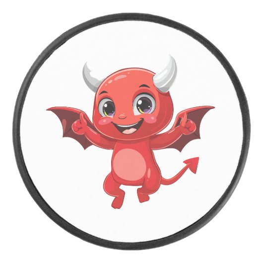 かわいいキャラクターの空飛ぶ悪魔 アイスホッケーパック (正面)