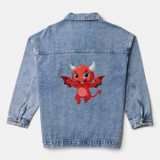 かわいいキャラクターの空飛ぶ悪魔 デニムジャケット (裏面)
