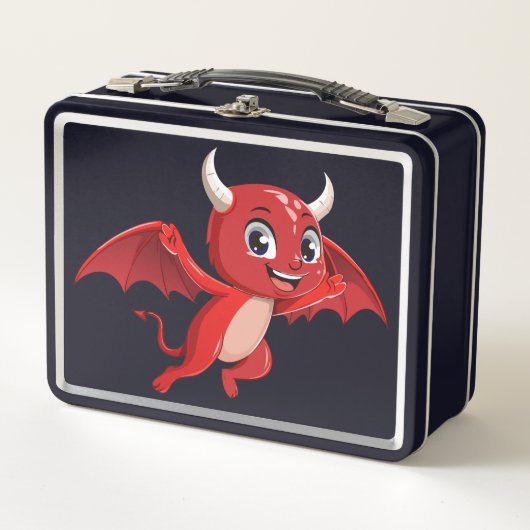 かわいいキャラクターの空飛ぶ悪魔 メタルランチボックス (正面)