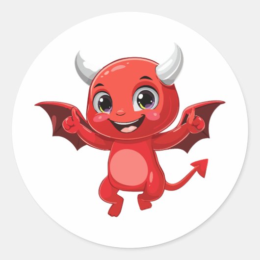 かわいいキャラクターの空飛ぶ悪魔 ラウンドシール (正面)