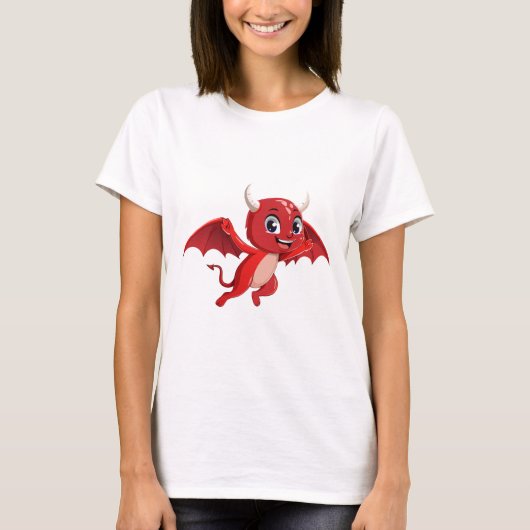かわいいキャラクターの空飛ぶ悪魔 Tシャツ (正面)