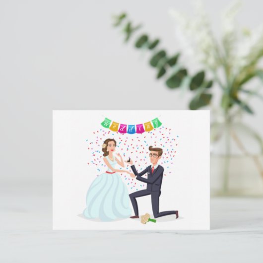 かわいいキャラクターの結婚式プロポーズ記念日の挨拶 ポストカード (スタンド正面)