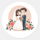かわいいキャラクターの結婚式 ラウンドシール (正面)