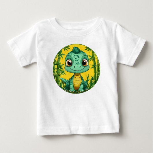 かわいいキャラクターの緑の恐竜 ベビーTシャツ (正面)