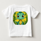 かわいいキャラクターの緑の恐竜 ベビーTシャツ (裏面)
