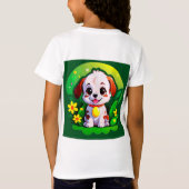 かわいいキャラクターの花と子犬 Tシャツ (裏面)
