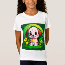 かわいいキャラクターの花と子犬