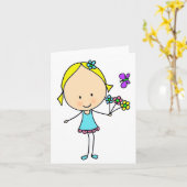 かわいいキャラクターの花を持つ女の子　汎用デザイン カード (黄色い花)
