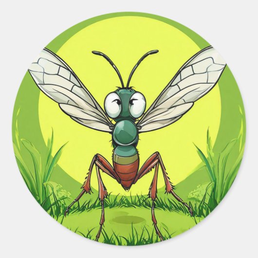 かわいいキャラクターの蚊の面白い昆虫 🎯 ラウンドシール (正面)