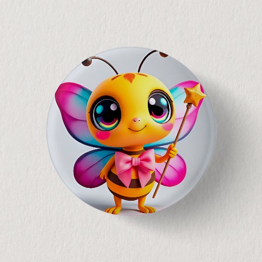 かわいいキャラクターの蜂の妖精 缶バッジ (正面)