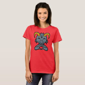 かわいいキャラクターの角のある生き物ラブハートサイン Tシャツ (正面フル)