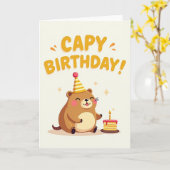かわいいキャラクターの誕生日カード カード (黄色い花)