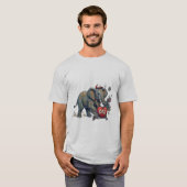 かわいいキャラクターの象がDADハートを持っている – 父の日 Tシャツ (正面フル)