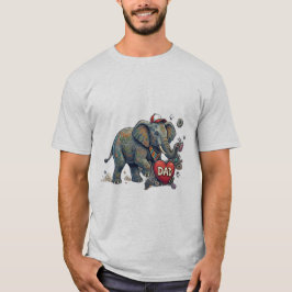 かわいいキャラクターの象がDADハートを持っている – 父の日 Tシャツ
