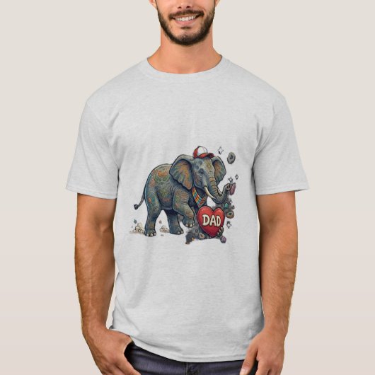 かわいいキャラクターの象がDADハートを持っている – 父の日 Tシャツ (正面)