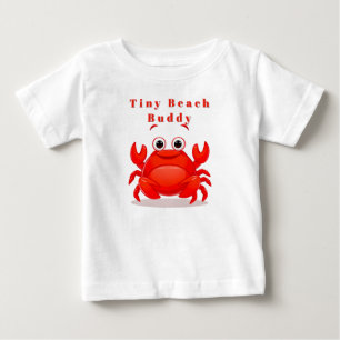 かわいいキャラクターの赤いカニ 🦀キュートな海のベビー ベビーTシャツ
