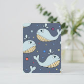 かわいいキャラクターの赤ちゃんクジラ 青 ポストカード (スタンド正面)