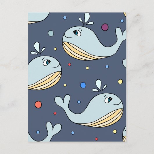 かわいいキャラクターの赤ちゃんクジラ 青 ポストカード (正面)
