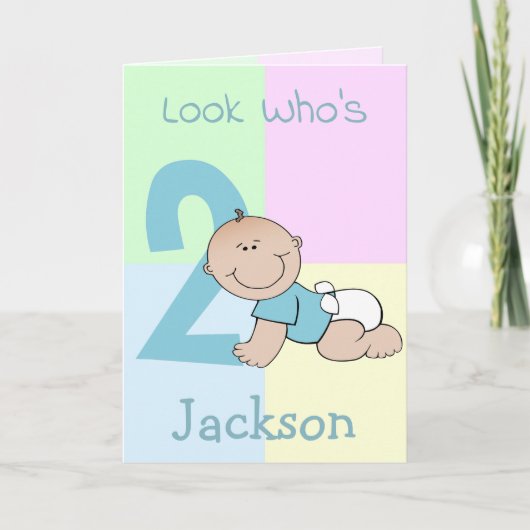 かわいいキャラクターの赤ちゃん男の子2歳の誕生日 カード (正面)