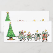 かわいいキャラクターの踊るクリスマスプレゼントとツリー (正面/裏面)