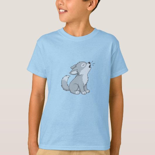 かわいいキャラクターの遠吠えする子狼 Tシャツ (正面)