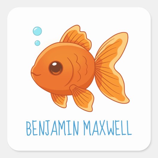 かわいいキャラクターの金魚 オーダーネーム スクエアシール (正面)