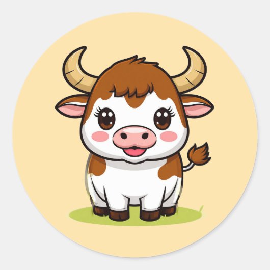 🐂 かわいいキャラクターの雄牛の装飾 💫 ラウンドシール (正面)