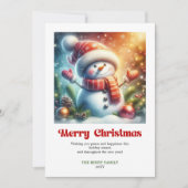 かわいいキャラクターの雪だるまの水彩クリスマスカードのデザイン シーズンカード (正面)