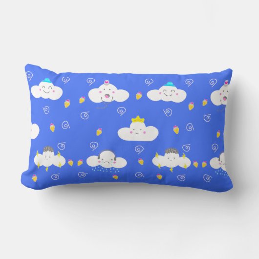かわいいキャラクターの雲と表情 ランバークッション (正面)