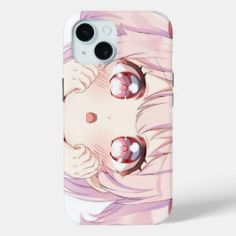 かわいいキャラクターの顔の女の子 iPhone 15ケース